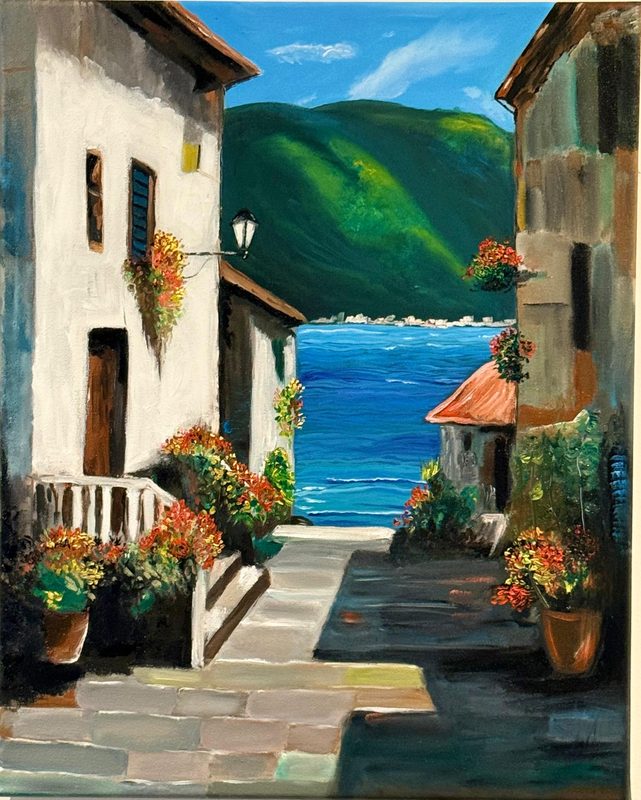 Steps to the Blue Bay shown on a wall