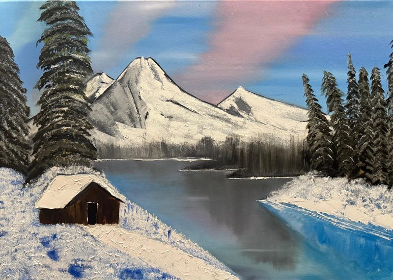 Still Water, Silent Peak shown on a wall